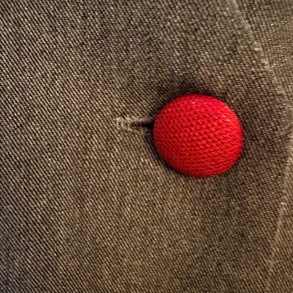 Vintage 40s Rockabilly Style Gray Sheath Dress Red Buttons Pleated Midi Large - Picture 3 of 13